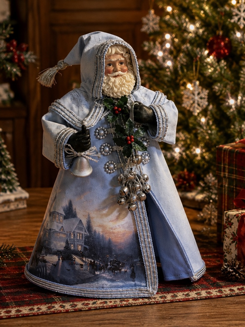 2003 Thomas Kinkade Old World Santa Figurine Family Gathering 8.5” Bells Blue
